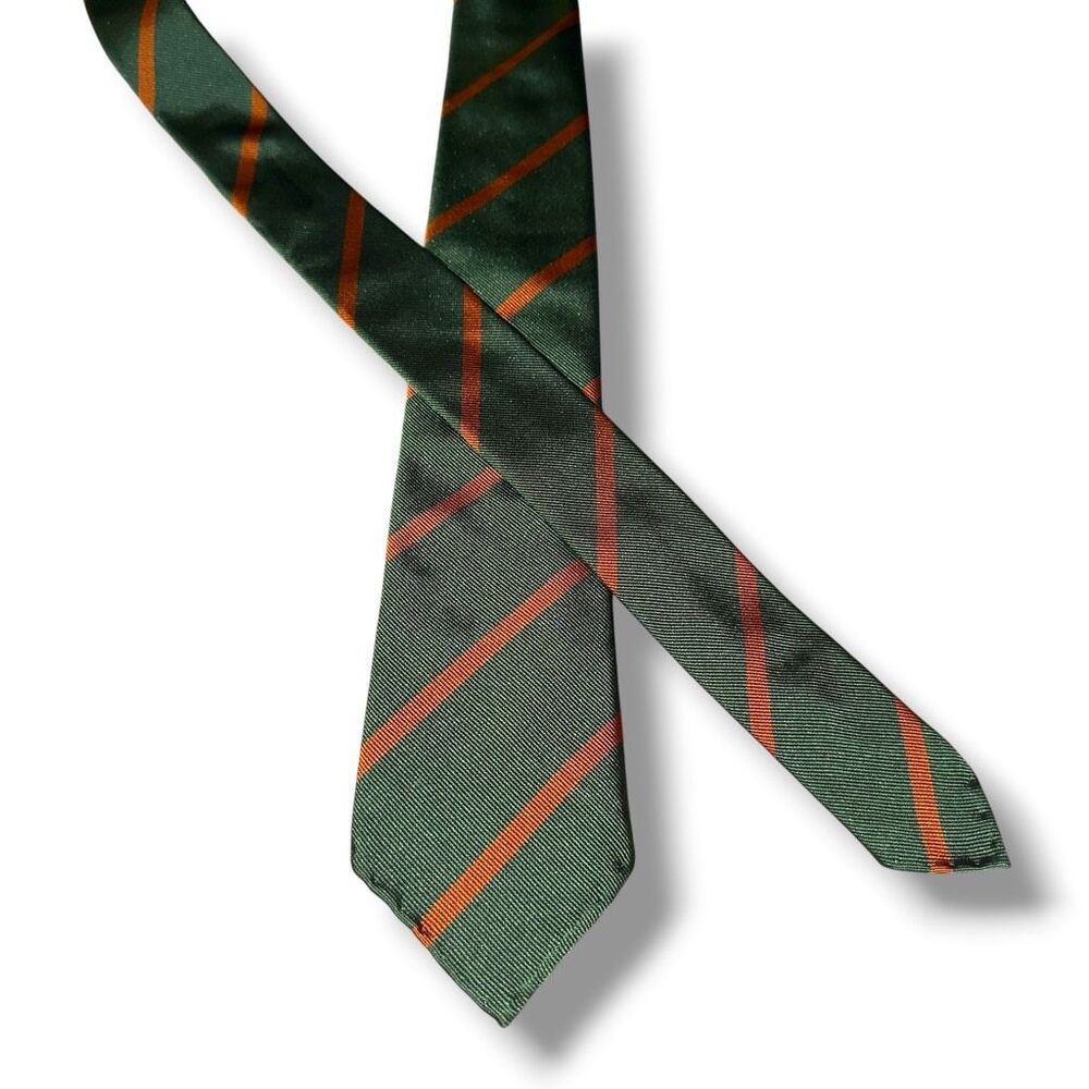 Sid Mashburn Green & Orange Rep Stripe 100% Silk Necktie